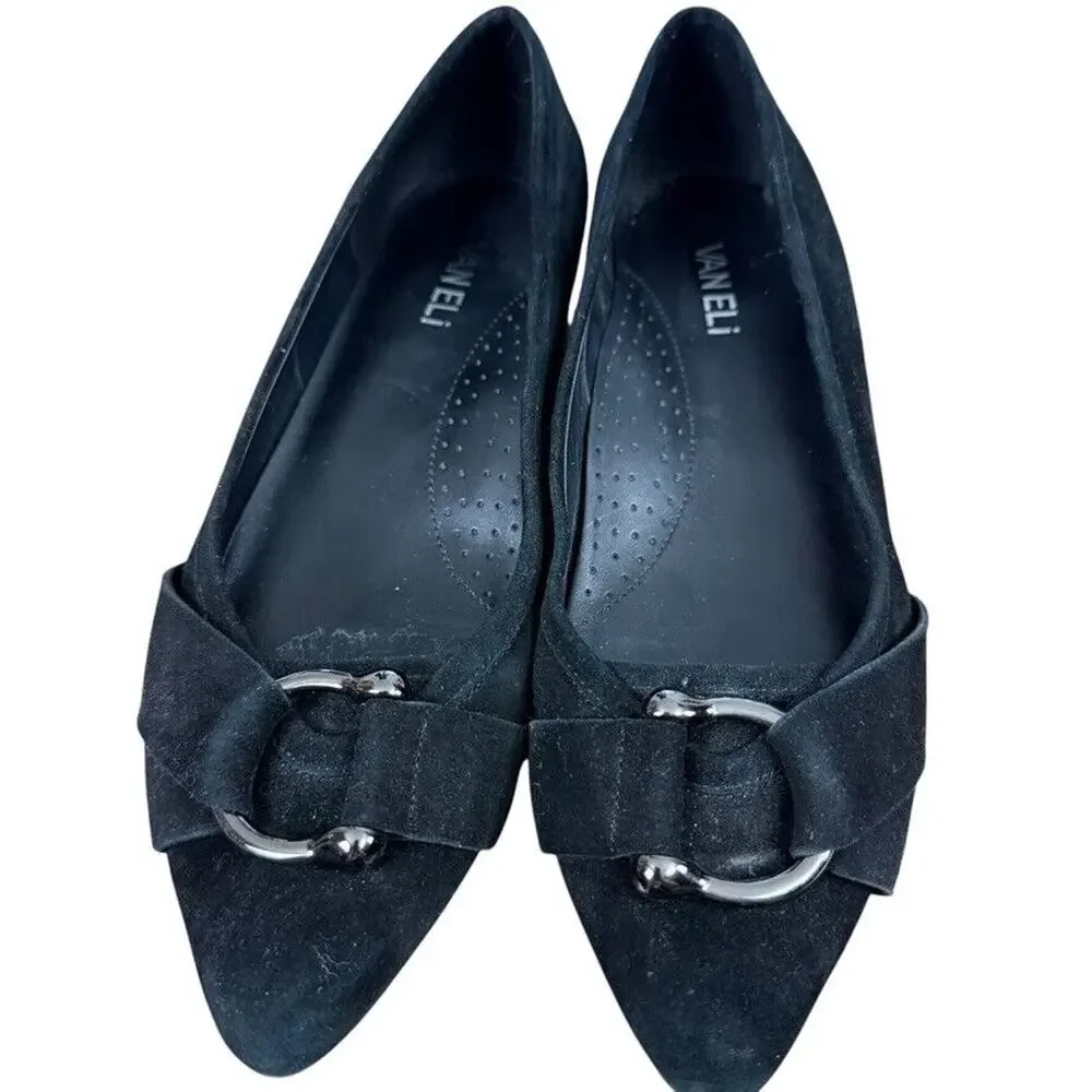 Vaneli Van Eli Kemen Women Black Suede Leather Slip On Flats Shoes Point Toe 9W